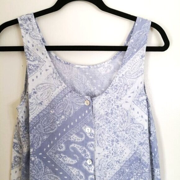 TJX 100% Linen Paisley Print Sleeveless Button Front Dress Size M - Picture 2 of 4